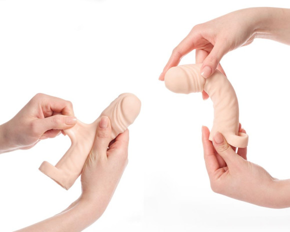 Телесная насадка-удлинитель со вставкой размера S - 16 см. Телесная насадка-удлинитель со вставкой размера S - 16 см.