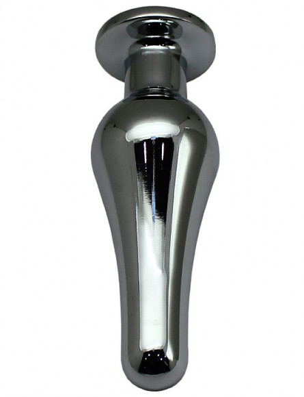 Серебристая анальная пробка с малиновым кристаллом - 13 см.