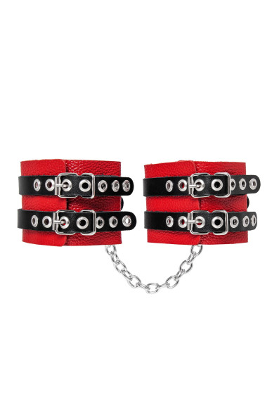 Красно-черные мягкие оковы с двумя ремешками с люверсами Красно-черные мягкие оковы с двумя ремешками с люверсами
