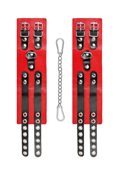 Красно-черные мягкие оковы с двумя ремешками с люверсами Красно-черные мягкие оковы с двумя ремешками с люверсами