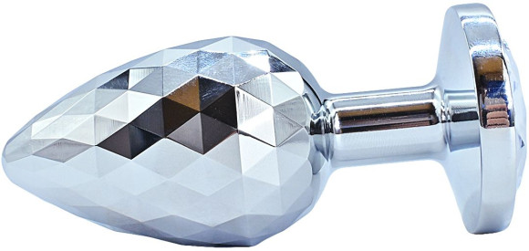 Серебристая текстурная анальная пробка с прозрачным кристаллом - 7 см. Серебристая текстурная анальная пробка с прозрачным кристаллом - 7 см.