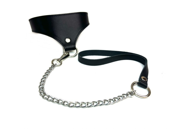 Черный кожаный ошейник Black Phoenix с поводком Черный кожаный ошейник Black Phoenix с поводком