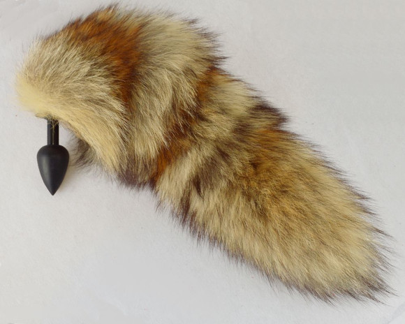 Черная анальная пробка с пушистым рыжим хвостиком Черная анальная пробка с пушистым рыжим хвостиком