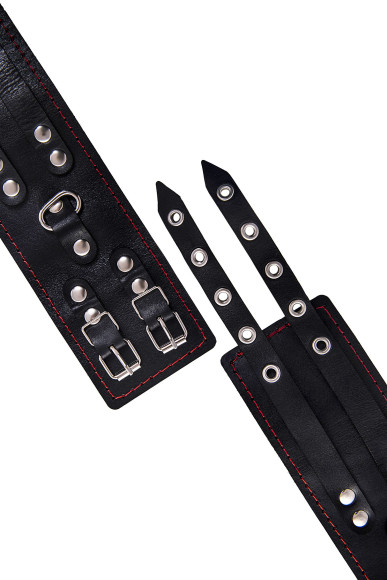 Черные кожаные оковы с двумя ремнями и контрастной строчкой Черные кожаные оковы с двумя ремнями и контрастной строчкой
