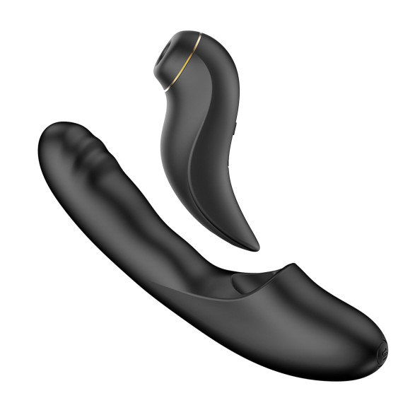 Черный вибратор с возвратно-поступательными движениями и вакуумом Fatima - 19,2 см. Черный вибратор с возвратно-поступательными движениями и вакуумом Fatima - 19,2 см.