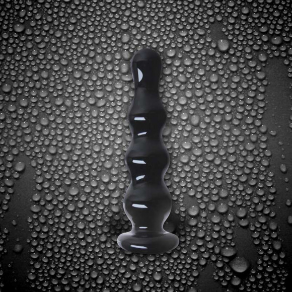 Черный стеклянный анальный стимулятор Crystal - Ripples