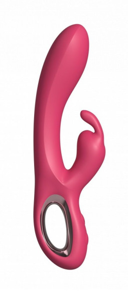 Малиновый силиконовый вибратор-кролик - 22 см. Малиновый силиконовый вибратор-кролик - 22 см.