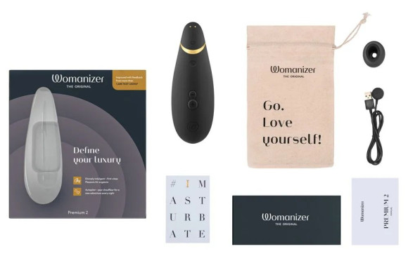 Черный клиторальный стимулятор Womanizer Premium 2 Черный клиторальный стимулятор Womanizer Premium 2