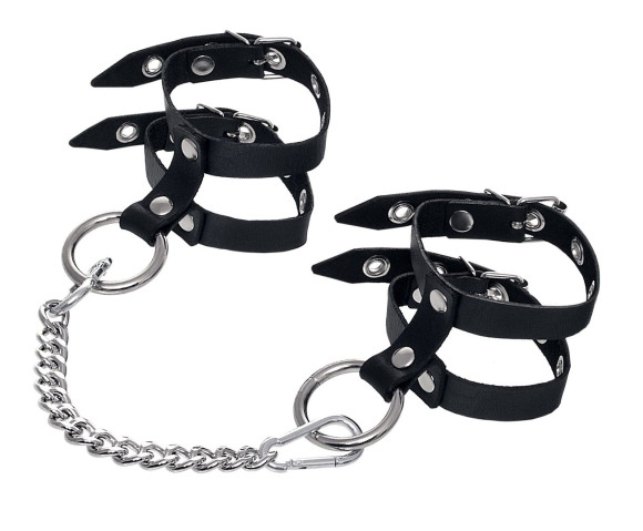 Черные однослойные кожаные оковы из двух ремешков Черные однослойные кожаные оковы из двух ремешков
