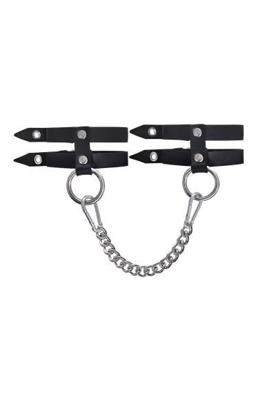 Черные однослойные кожаные оковы из двух ремешков Черные однослойные кожаные оковы из двух ремешков