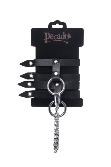 Черные однослойные кожаные оковы из двух ремешков Черные однослойные кожаные оковы из двух ремешков