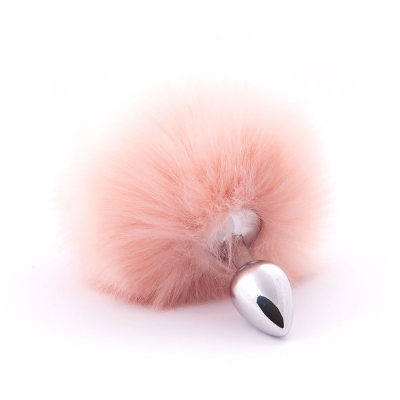 Серебристая анальная пробка с бежевым хвостиком Серебристая анальная пробка с бежевым хвостиком