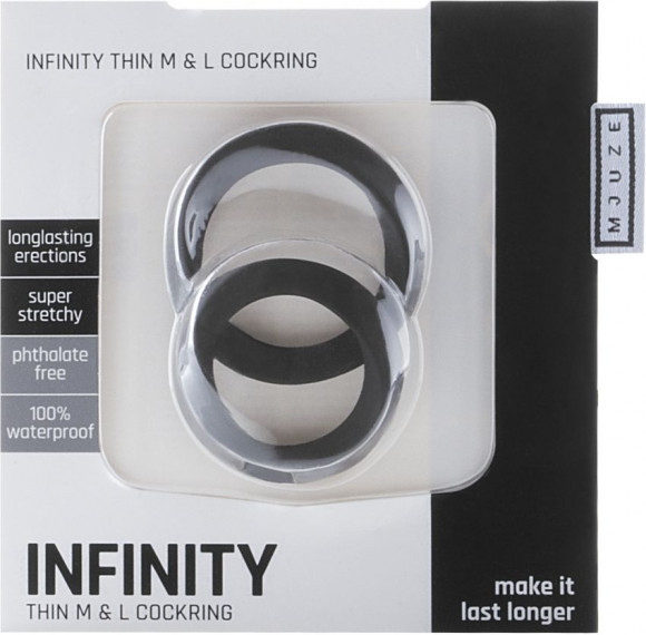 Набор из 2 чёрных эрекционных колец разного размера Infinity Thin M and L Cockring 