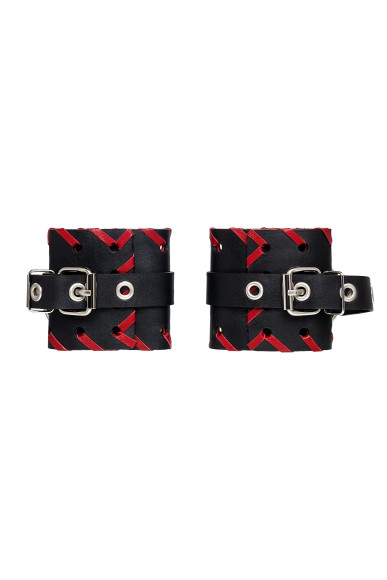 Черно-красные наручники из натуральной кожи