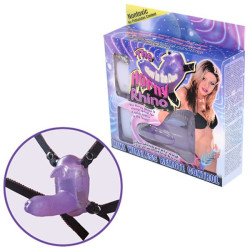 Фиолетовый вибростимулятор в виде рога носорога на регулируемых трусиках и с пультом ДУ Фиолетовый вибростимулятор в виде рога носорога на регулируемых трусиках и с пультом ДУ