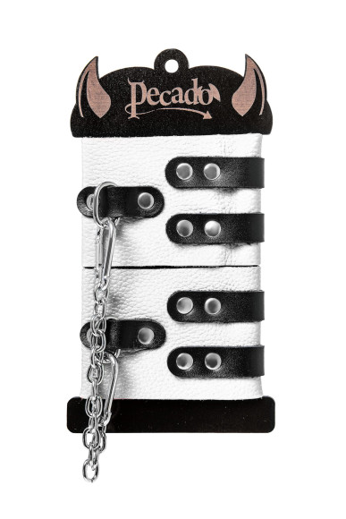 Бело-черные оковы с двумя ремешками и люверсами Бело-черные оковы с двумя ремешками и люверсами