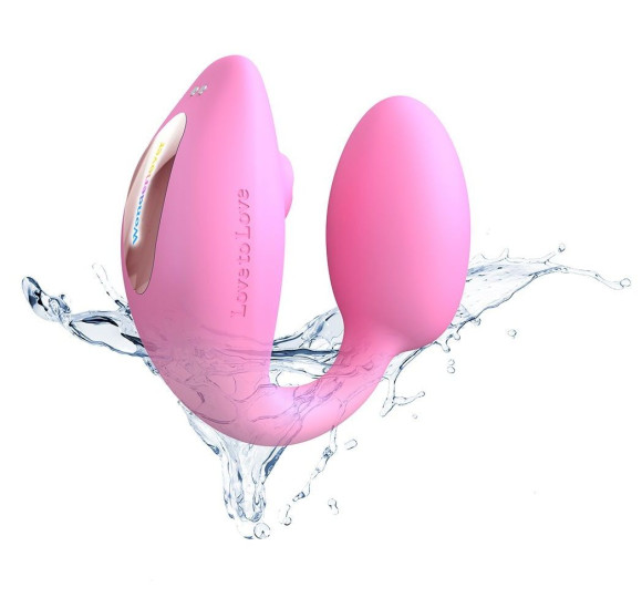 Розовый U-образный стимулятор клитора и точки G с пультом ДУ Wonderlover Розовый U-образный стимулятор клитора и точки G с пультом ДУ Wonderlover