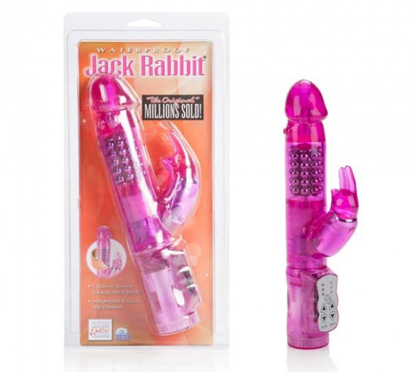 Розовый водонепроницаемый вибромассажер JACK RABBIT
