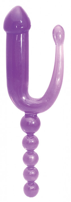 Фиолетовый анальный стимулятор с 3 отростками - 28 см.