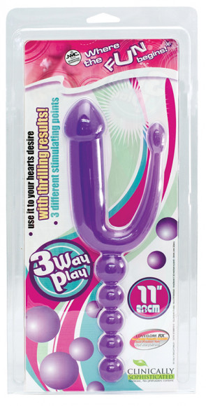 Фиолетовый анальный стимулятор с 3 отростками - 28 см.