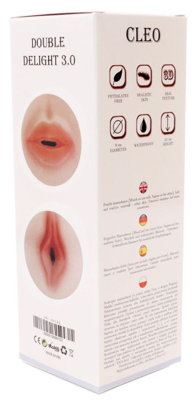 Двусторонний мастурбатор в колбе Cleo - вагина и ротик