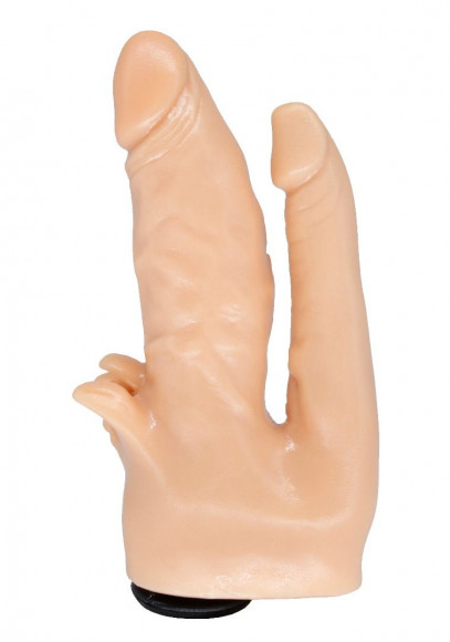 Телесная анально-вагинальная насадка Harness - 18 см.