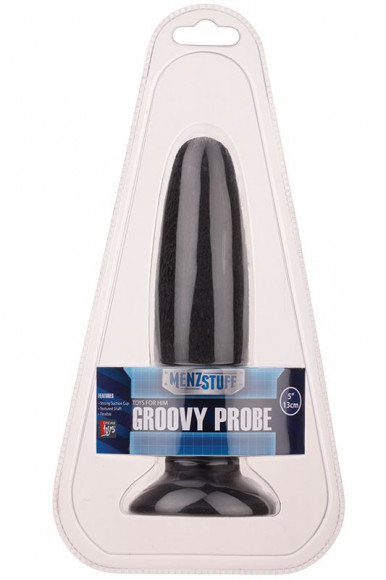 Чёрная анальная пробка с рельефной поверхностью MENZSTUFF GROOVY PROBE - 13 см.