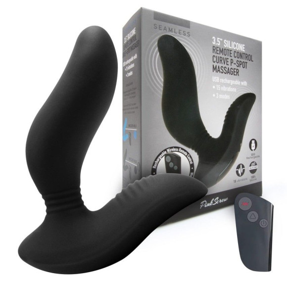 Черный вибромассажер простаты 3,5’’ Remote Control Curve P-spot Massager - 12 см. Черный вибромассажер простаты 3,5’’ Remote Control Curve P-spot Massager - 12 см.
