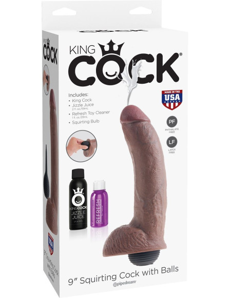 Коричневый фаллоимитатор с эффектом семяизвержения Squirting Cock with Balls - 22,9 см.