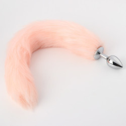 Серебристая анальная втулка с розовым хвостом Серебристая анальная втулка с розовым хвостом