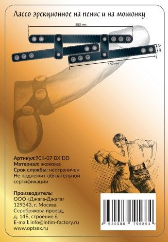 Черное эрекционное лассо на пенис и мошонку на заклепках Черное эрекционное лассо на пенис и мошонку на заклепках