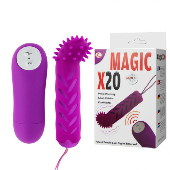 Лиловый вибратор MAGIC X20 с насадкой  и пультом ДУ - 10 см.