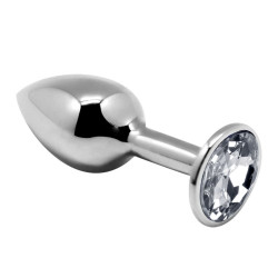Серебристая анальная втулка с прозрачным кристаллом Mini Metal Butt Plug Size L - 9 см. Серебристая анальная втулка с прозрачным кристаллом Mini Metal Butt Plug Size L - 9 см.
