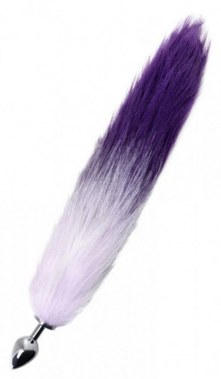 Серебристая анальная пробка с фиолетово-сиреневым хвостом