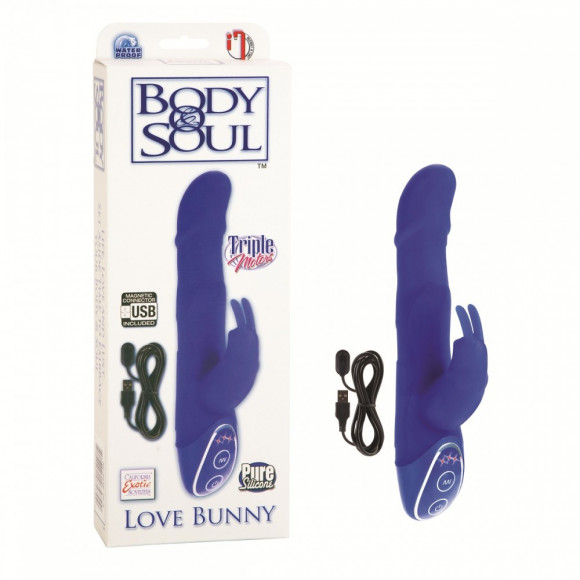 Синий вибратор хай-тек BODY&SOUL LOVE BUNNY - 19,5 см.