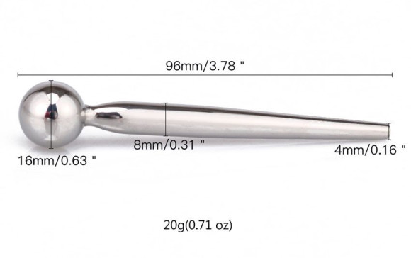 Гладкий металлический уретральный плаг с шариком - 9,6 см. Гладкий металлический уретральный плаг с шариком - 9,6 см.