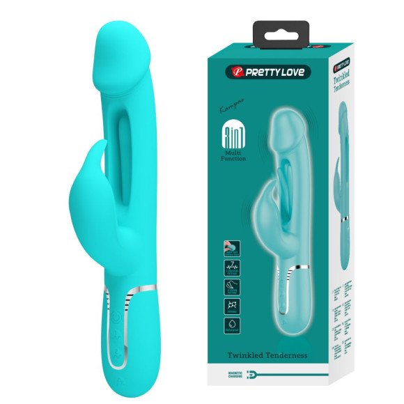 Аквамариновый вибратор-кролик с функцией фингеринга Kampas - 23,2 см. Аквамариновый вибратор-кролик с функцией фингеринга Kampas - 23,2 см.