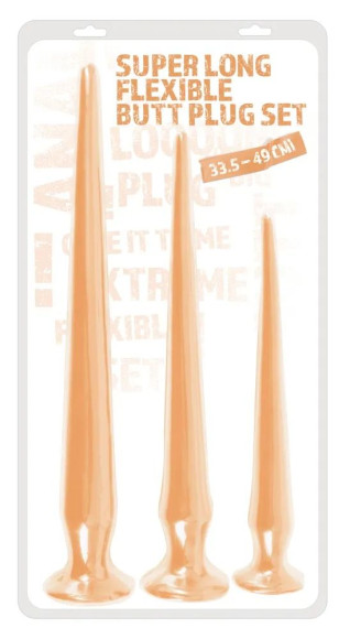 Набор из 3 телесных удлиненных анальных пробок Super Long Flexible Butt Plug Set