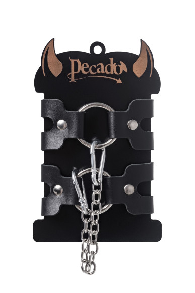 Черные кожаные наручники-браслеты из двух ремешков Черные кожаные наручники-браслеты из двух ремешков