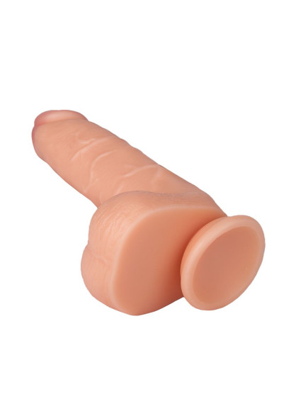 Реалистичный фаллоимитатор телесного цвета с мошонкой на присоске Реалистичный фаллоимитатор телесного цвета с мошонкой на присоске