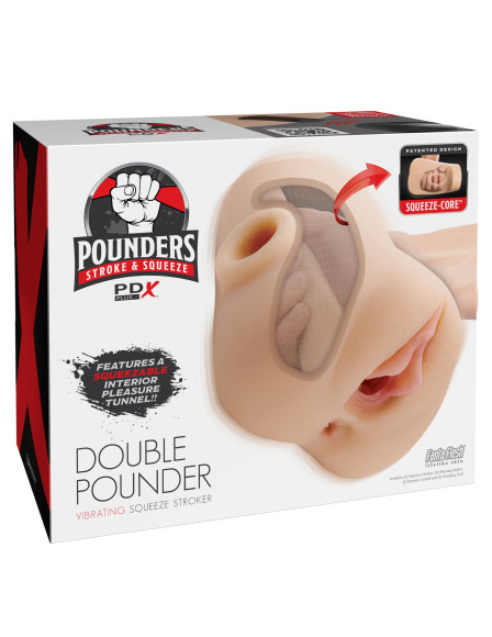 Телесный мастурбатор с вибрацией Double Pounder Vibrating Squeeze Stroker