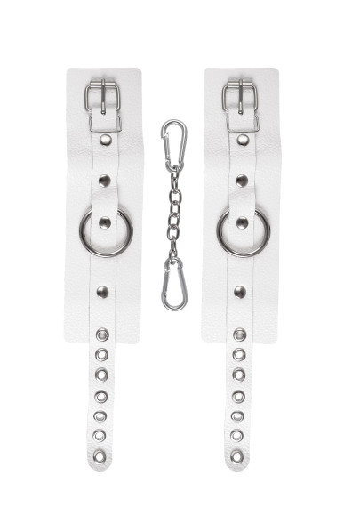 Белые мягкие кожаные наручники с люверсами Белые мягкие кожаные наручники с люверсами