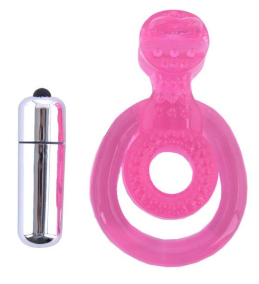 Розовая вибронасадка со стимулятором клитора  Язычок 