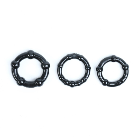 Набор из 3 рельефных эрекционных колец черного цвета Набор из 3 рельефных эрекционных колец черного цвета