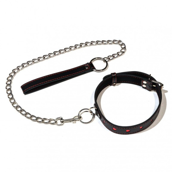 Ошейник с сердечками на металлическом поводке с ручкой Ошейник с сердечками на металлическом поводке с ручкой