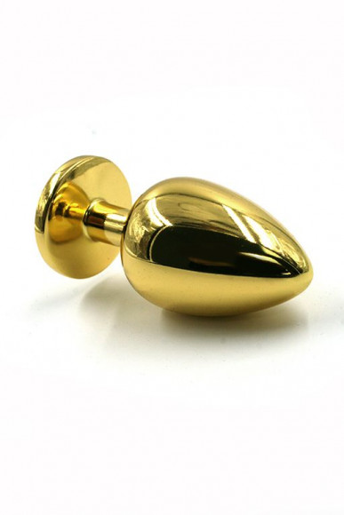 Золотистая алюминиевая анальная пробка с чёрным кристаллом - 7 см.