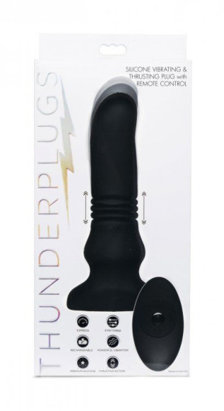 Черный фрикционный вибратор Silicone Vibrating & Thrusting Plug with Remote Control - 17,1 см. Черный фрикционный вибратор Silicone Vibrating & Thrusting Plug with Remote Control - 17,1 см.