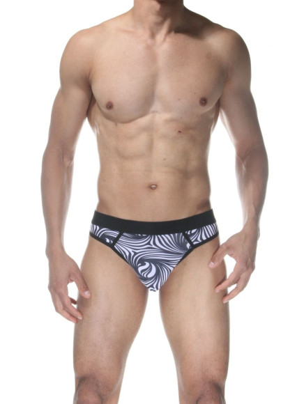 Бело-черные мужские трусы-стринги с абстрактным принтом Бело-черные мужские трусы-стринги с абстрактным принтом