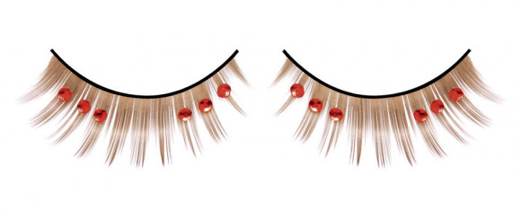 Коричневые ресницы с красными стразами