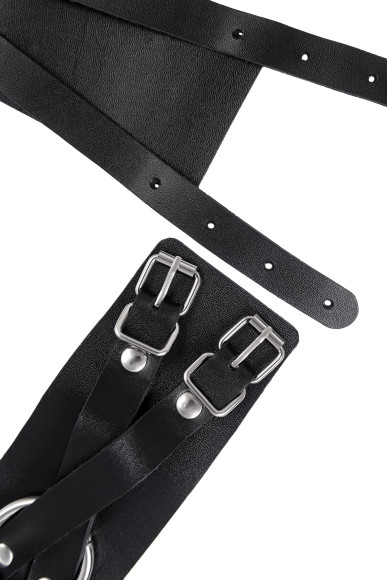 Черные кожаные оковы с двумя перекрёстными ремешками Черные кожаные оковы с двумя перекрёстными ремешками